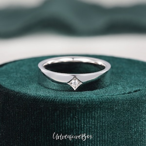 Men's Wedding Band Diamond Wedding Band White Gold Wedding Ring Male Diamond Engagement Ring Anniversary Gift for His Simple Rhombus Ring