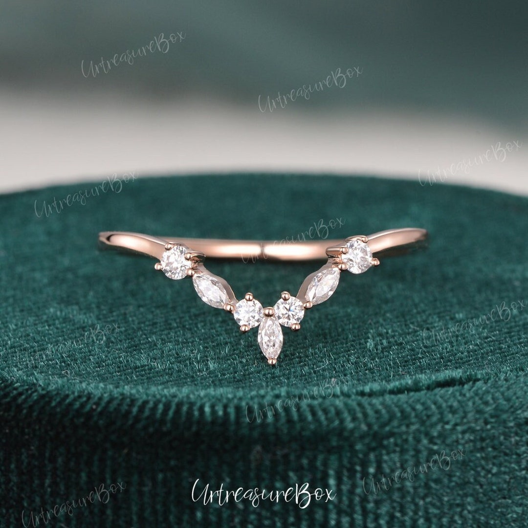 Curved Wedding Band Women Rose Gold Vintage Wedding Band