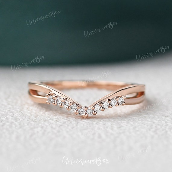 Unique Infinity Wedding Band Rose Gold Women Curved Wedding Band