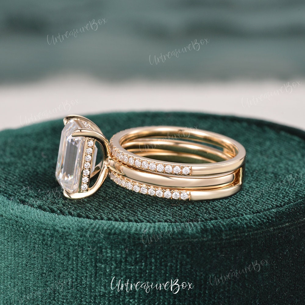 Ring Wraps DovEggs Center 3ct 7X9mm G-H-I Color Emerald Cut Moissanite Hidden Halo Engageme Wedding Ring Enhancer