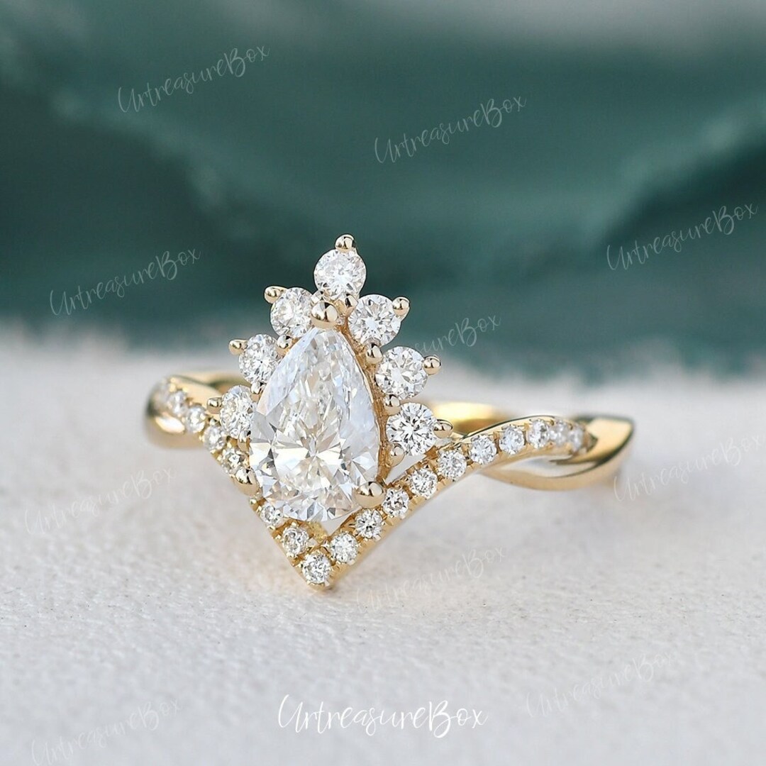 1ct Lab Grown Diamond Engagement Ring Rose Gold Vintage Halo Pear Shape ...