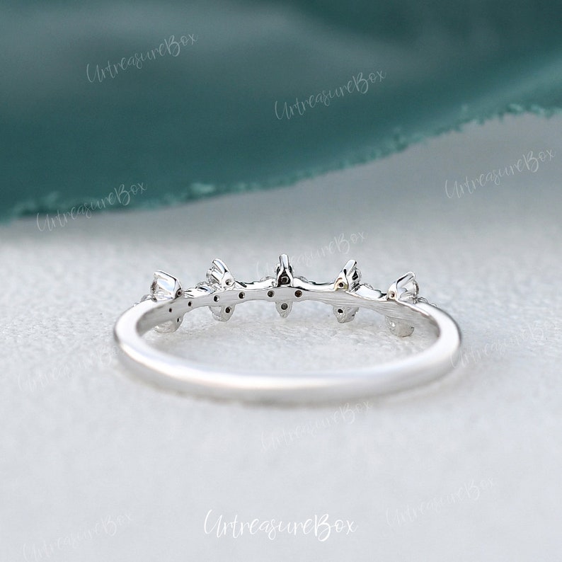 Lab Sapphire Floral Ring Sapphire Ring White Gold Wedding Ring Brilliant Ring Snow Floral Vine Ring Cluster Wedding Band Women Dainty Ring