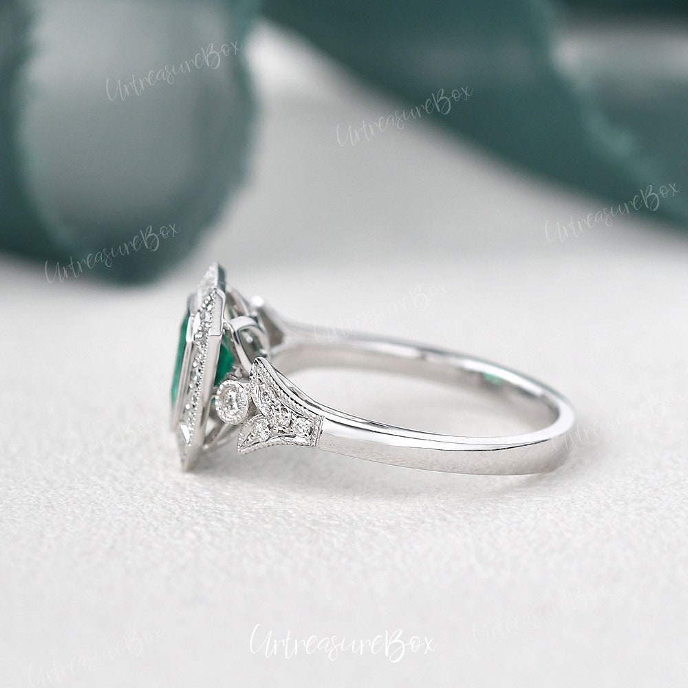 ダイヤ アンティーク アールデコ エメラルド リング ヴィンテージ グリーン