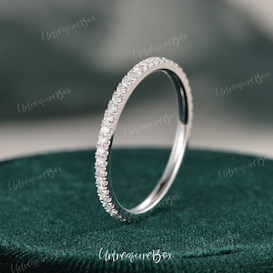 Diamond Wedding Band Women 14k White Gold Stacking Ring FULL Eternity Band Moissanite Straight Wedding Band Bridal Ring Anniversary Gift