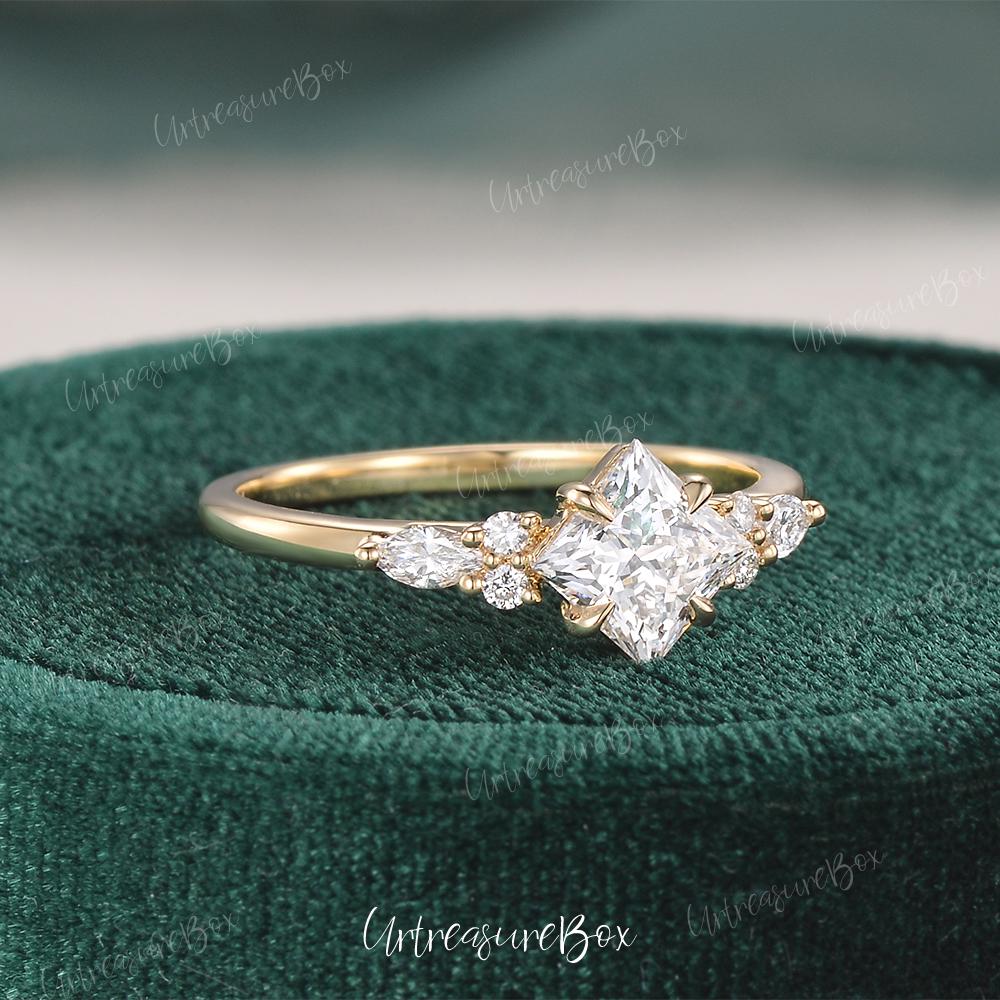 Princess Cut Lab Grown Diamond Engagement Ring Yellow Gold Diamond ...