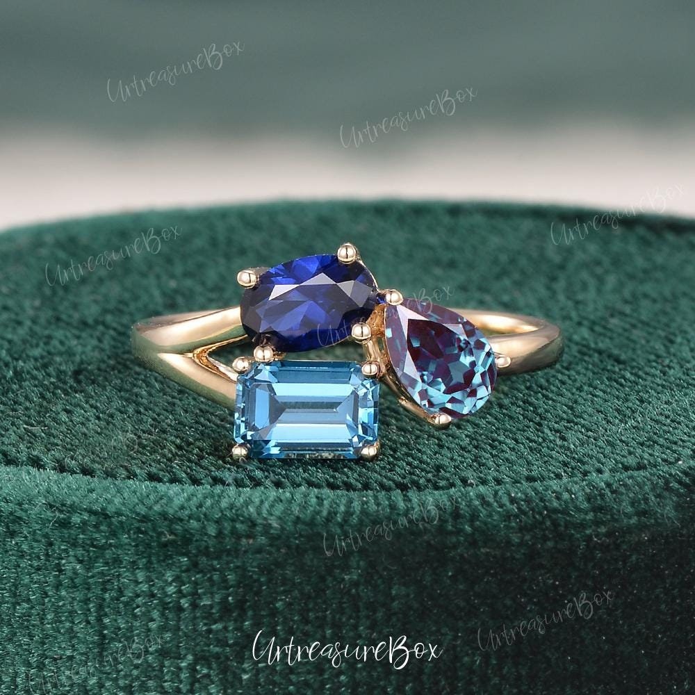 Custom Birthstone Ring Toi Et Moi Ring London Blue Topaz Alexandrite Sapphire Wedding Ring You and Me Ring Mother's Ring Personalized Gift
