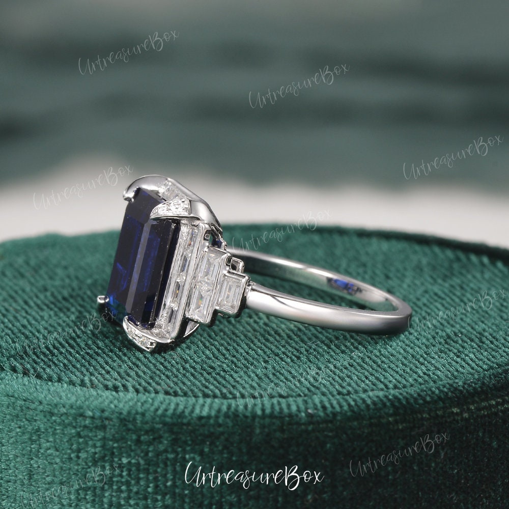 3ct Emerald Cut Sapphire Engagement Ring White Gold Lab