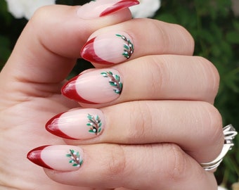 Winter Mistletoe | Luxury Press on Nails | christmas Press on Nails | short press Ons | Red press on nails | winter press on nails holiday