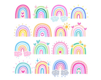 Rainbow clipart • 16 hand drawn digital images • png, colourful, colorful, chalk, doodles