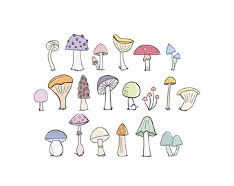 Mushroom clipart • 20 hand drawn digital images • png, toadstool, mushrooms, forest, cute