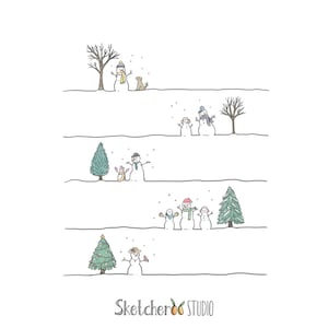 Snowman divider clipart • 5 hand drawn digital images • png, christmas, snowman, winter, cartoon