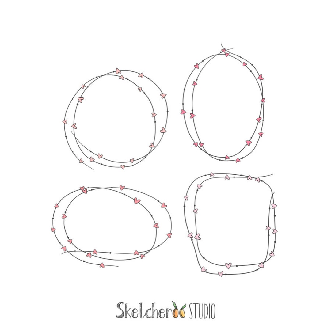 Heart String Frames Clipart • 4 Hand Drawn Digital Images • Png ...