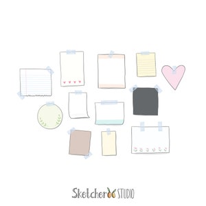 Getapete notities clipart • 12 handgetekende digitale afbeeldingen • png, planner, notitie, illustratie