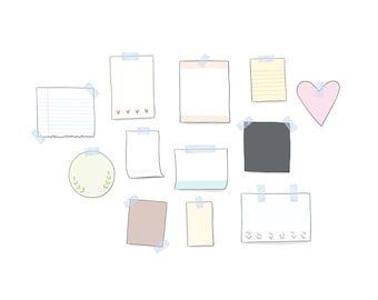 Clipart de notes enregistrées • 12 images numériques dessinées à la main • png, planificateur, note, illustration
