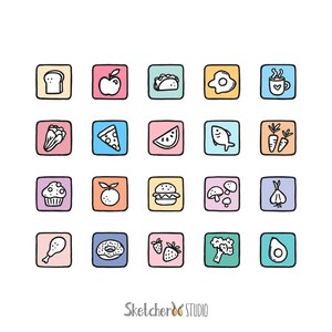 Foodie icons • 20 hand drawn digital images • png, icon, food, kitchen, doodles