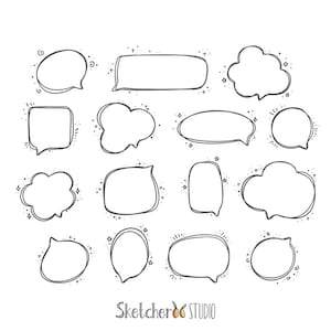 Sprechblasen Clipart • 15 handgezeichnete digitale Bilder • png, Speech Bubbles, doodle, line art