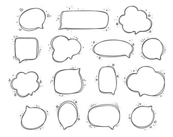 Speech bubble clipart • 15 hand drawn digital images • png, speech bubbles, doodle, line art