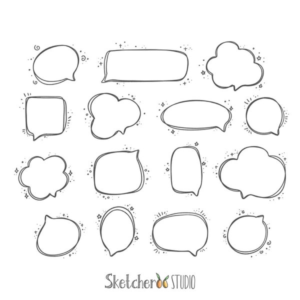 Sprechblasen Clipart • 15 handgezeichnete digitale Bilder • png, Speech Bubbles, doodle, line art