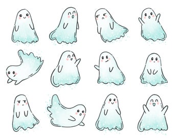 Little ghosts clipart • 12 hand drawn digital images • png, instant download, halloween, ghost