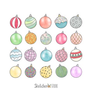 Christbaumkugel Clipart • 20 handgezeichnete digitale Bilder • png, Dekorationen, Ornamente, illustriert