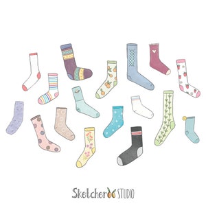 Socks clipart • 17 hand drawn digital images • png, sock, illustrated, doodles