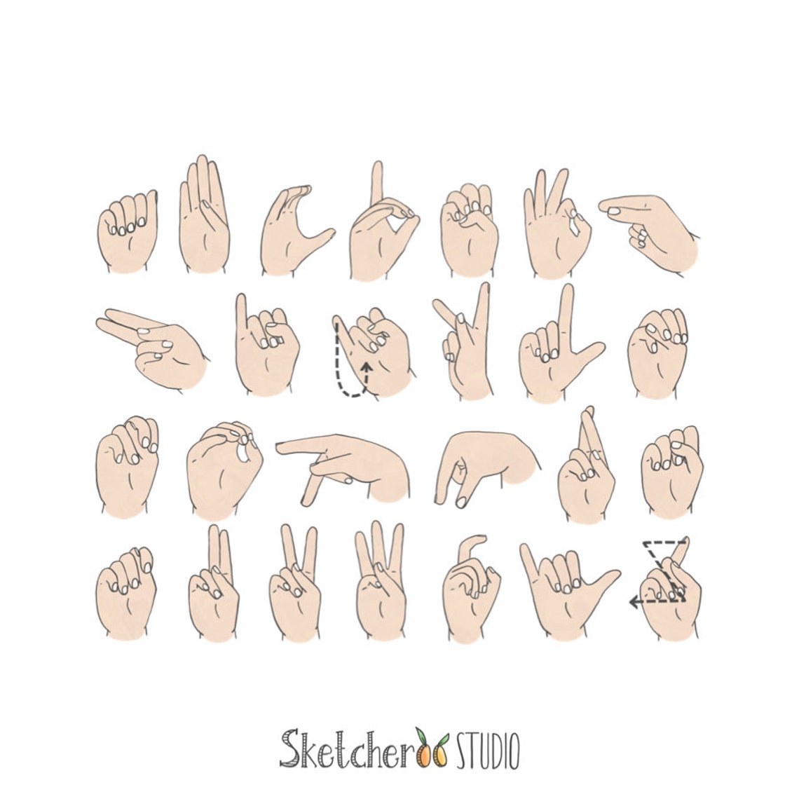Sign Language Hands Clipart • 27 Hand Drawn Digital Images • Png ...