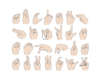 Sign language hands clipart • 27 hand drawn digital images • png, american signs, illustrated, deaf