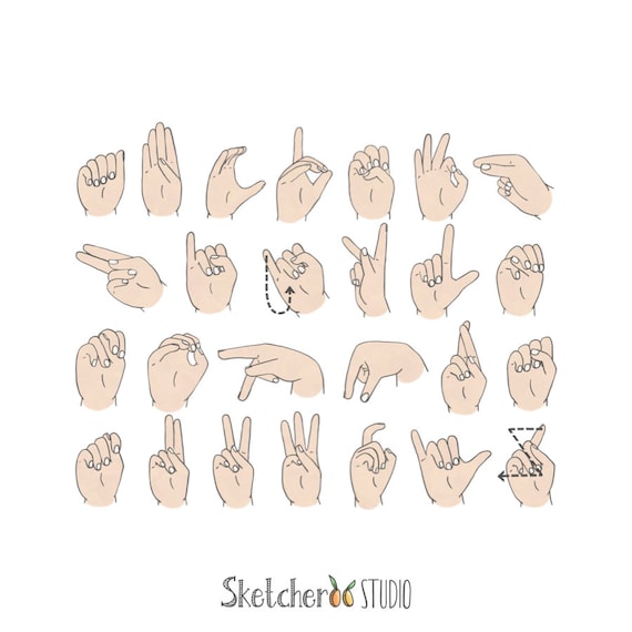 Sign Language Hands Clipart 27 Hand Drawn Digital Images - Etsy