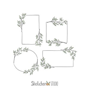 Leafy frames clipart • 4 hand drawn digital images • png, frames, leaves, doodle