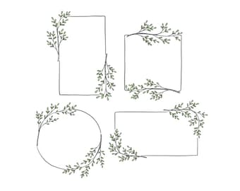Leafy frames clipart • 4 hand drawn digital images • png, frames, leaves, doodle