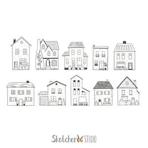 Huizen clipart • 10 handgetekende digitale afbeeldingen • png, huis, huis, lijntekeningen, doodle