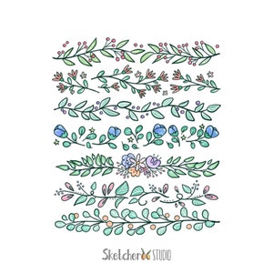 Leaf & flower dividers clipart • 7 hand drawn digital images • png, floral, garden, divider, border, wreath