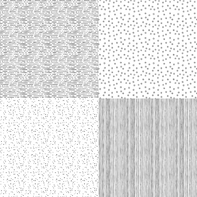 Black & White Doodles • 8 Hand Drawn Seamless Digital Papers ...