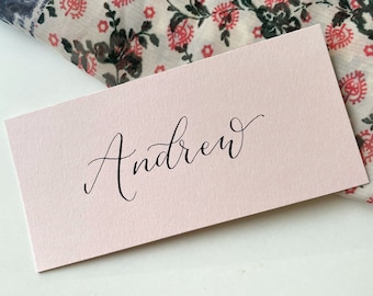 Place Card on Light Pink Card with Custom Calligraphy for Wedding or Party