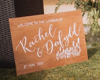 Rustic A2 Wooden Wedding Welcome Sign personalised and handwritten