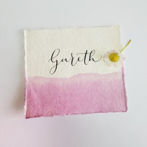 Custom Calligraphy Wedding or Party Place Card (Pink Watercolour Wash)
