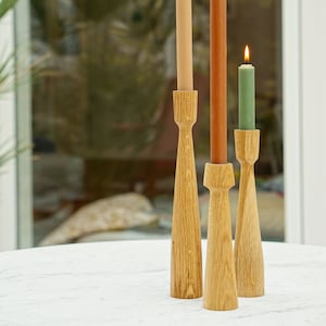 Oak candlestick turned by hand - wood
