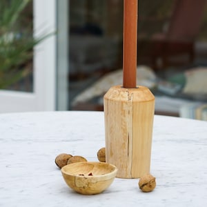 Simple candlestick made of rare stocked birch turned by hand - wood