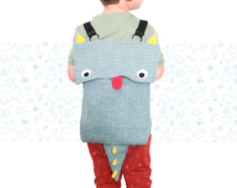 Blue Dragon children's backpack crochet pattern - Spanish and English