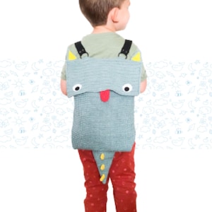Crochet pattern for a Blue Dragon children's backpack - Spanish and English
