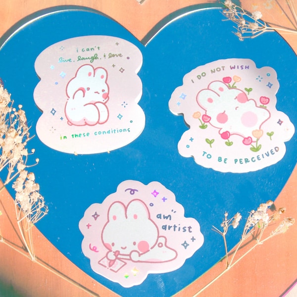 Existential Bunny Memes Holographic Vinyl Stickers