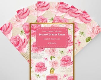 6 x Scented Drawer Liners Pink English Rose Scent