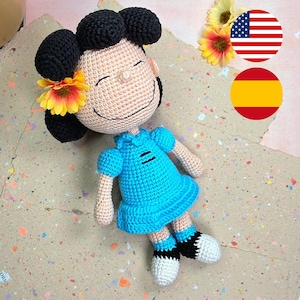 Patrón Amigurumi LUCY Van Pelt a crochet | Patrón PDF con fotografías | Inglés y Español | Peanuts | Muñeca Amigurumi