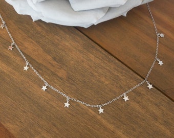 Sterling Silver Stars Choker Necklace,  jewellery gift for her, Birthday present, celestial necklace, Star choker, Boho choker necklace