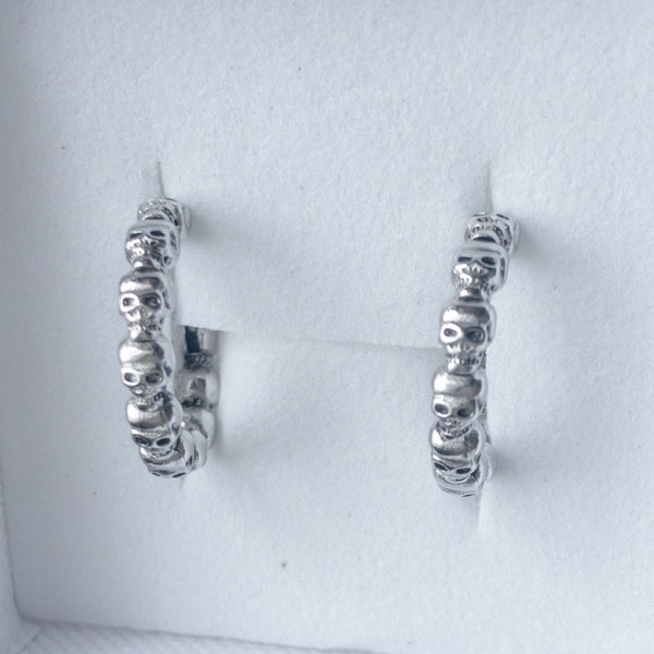 Sterling silver skull hoop earrings