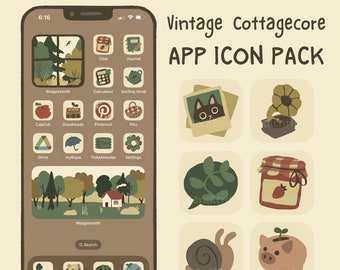 Vintage Cottagecore App Icons / Cozy Fall Forest Aesthetic | Hand Drawn Phone Theme | iOS Android