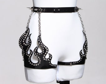 Black vinyl garters FIRE KISS