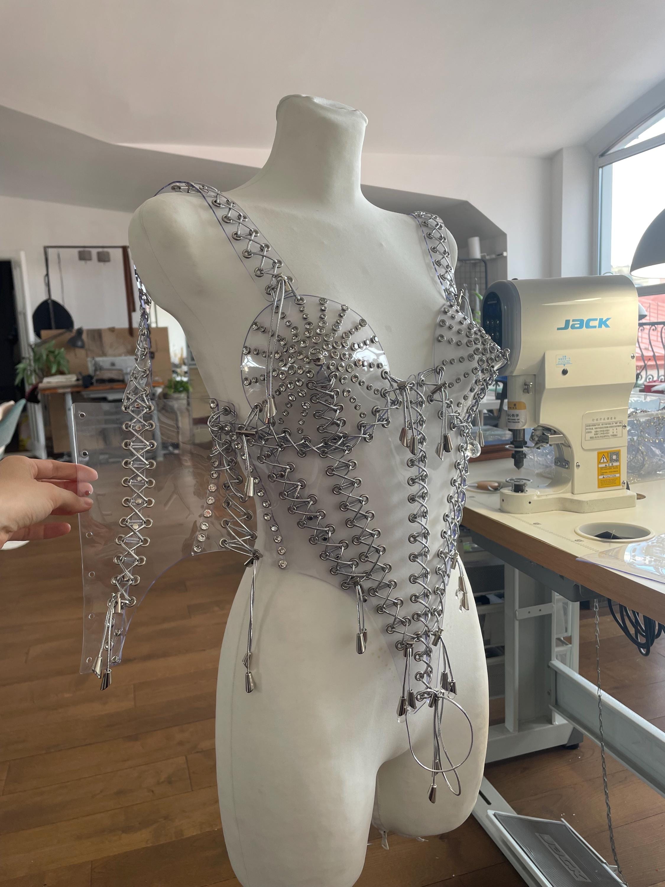 Clear vinyl cone bra corset