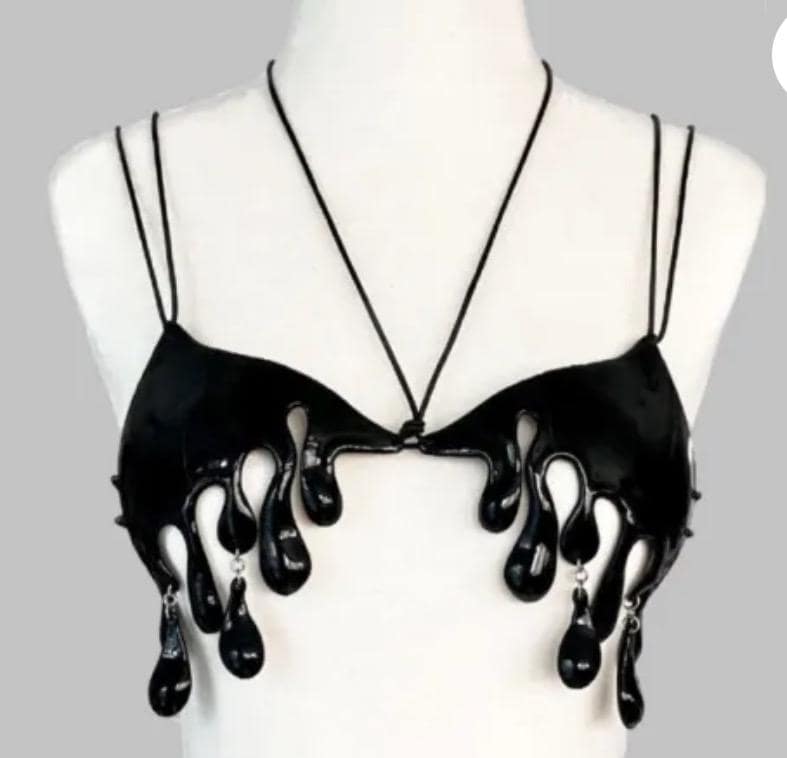 3D printed DRIPPING black glossy bra