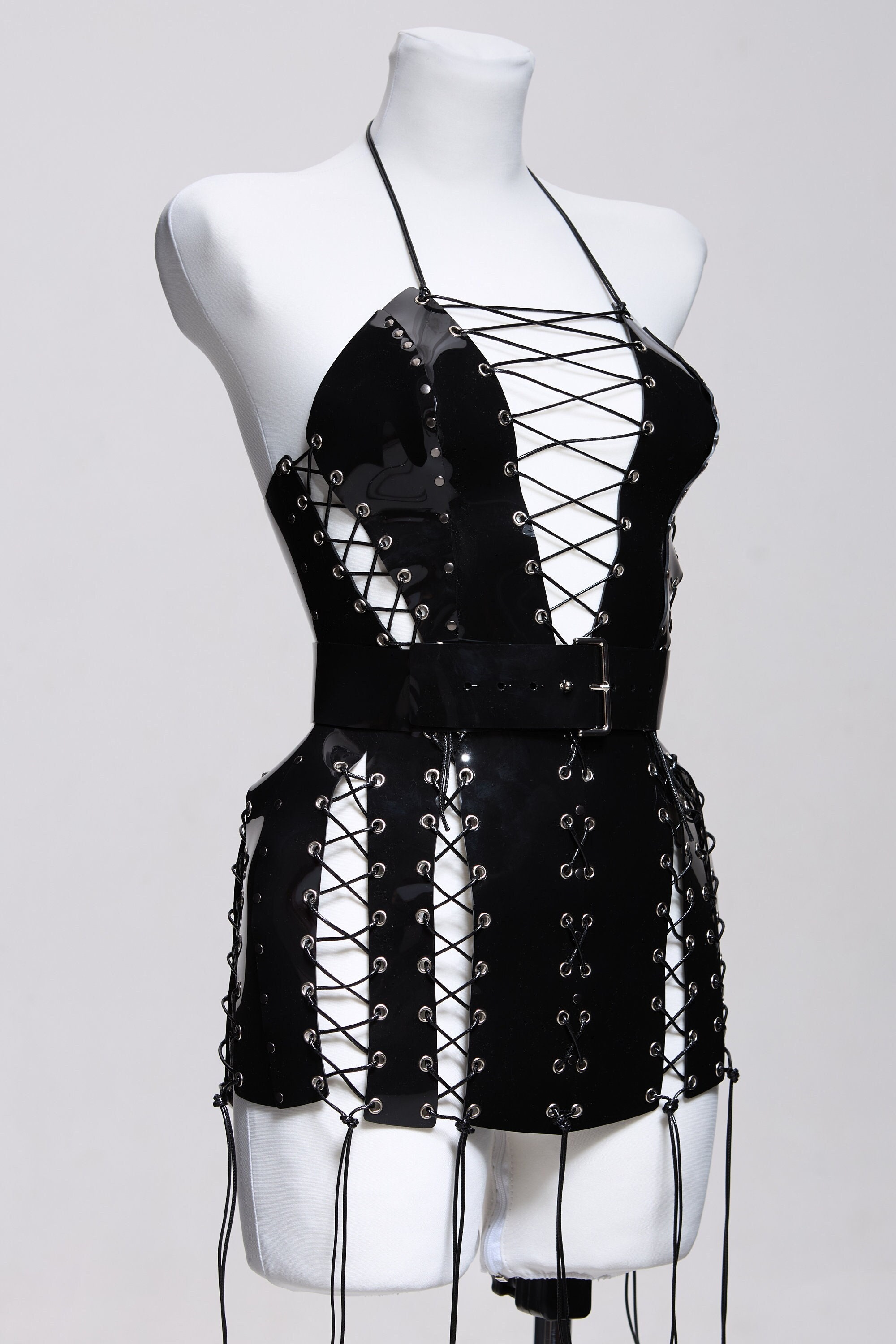 Dark Vinyl Lace-up Dress - Etsy Finland